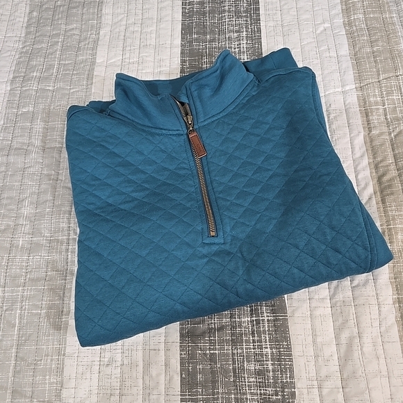 L.L. Bean Teal Quilted Sweatshirt 1/4 Zip With Kangaroo Pouch Sz M - Picture 7 of 7